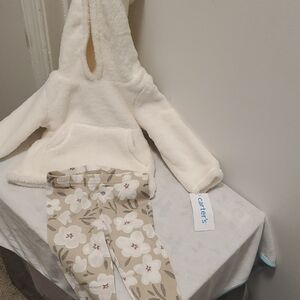 Carter's White Fleece Hoodie and Floral Pants Set